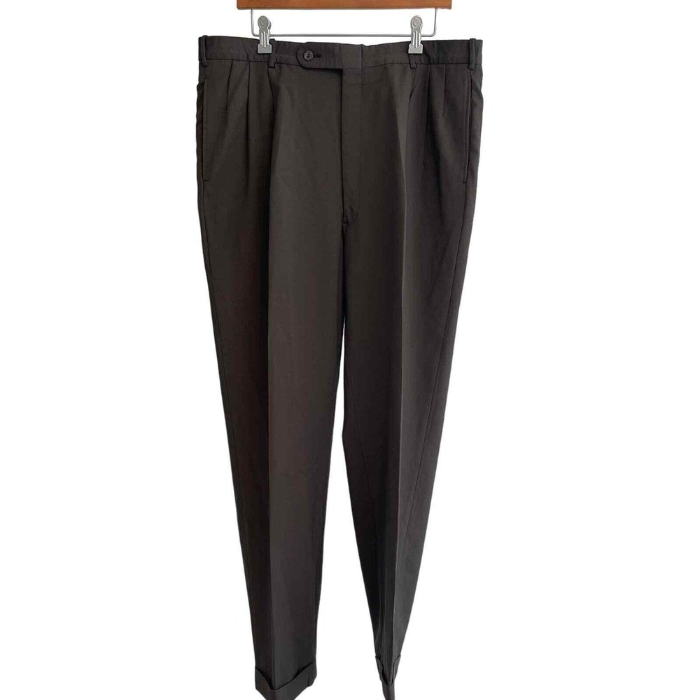 Tom James Innocenti Oro Mens Pleated Cuffed Dress Pants Charcoal Brown 38x29‎